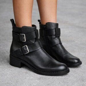 Gentle Souls Kenneth Cole Womens Sz 10 Leather Ankle Buckle Boots Moto‎ Black